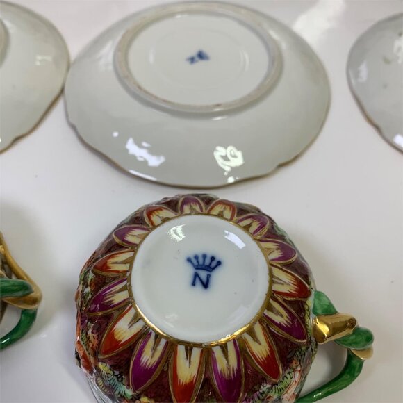 Antique RARE Capodimonte Italy Cherub Sea Serpent Twist Handle 6 Cups & Saucers! - Picture 8 of 16